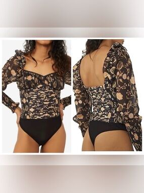 Free People Brunch Date Floral Bodysuit- size Medium